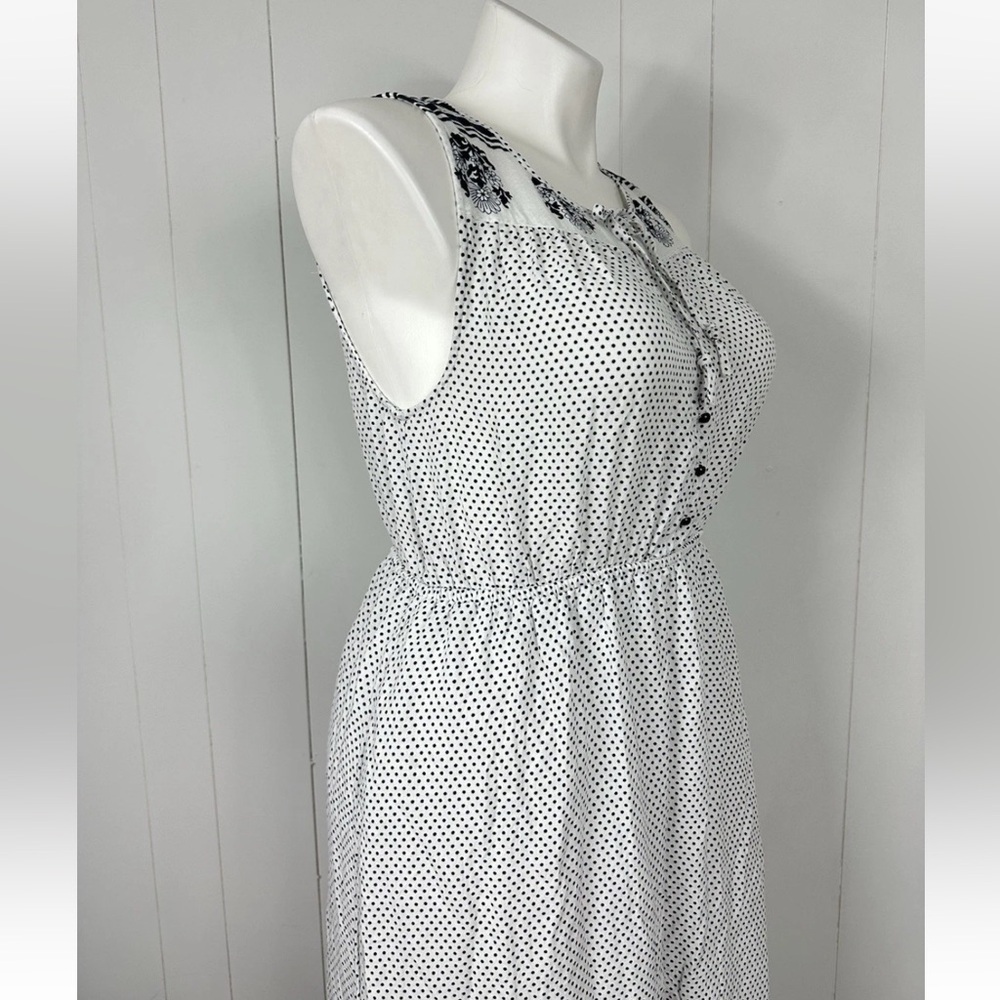Lucky Brand Women’s Polka Dots Peasant Dress size Large L White Navy - Picture 5 of 14